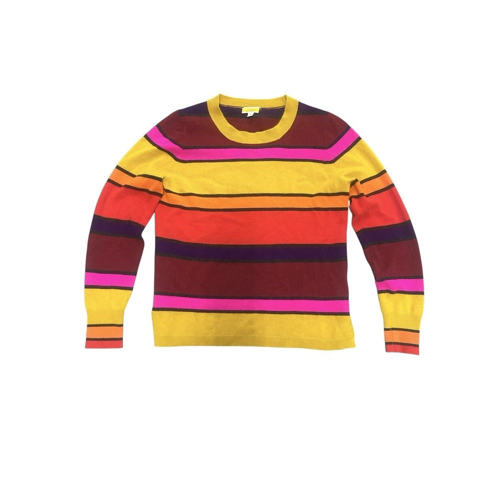 Women's J.Crew Colorful Striped 100% Cashmere Crewneck Sweater Retro Artsy Sz M